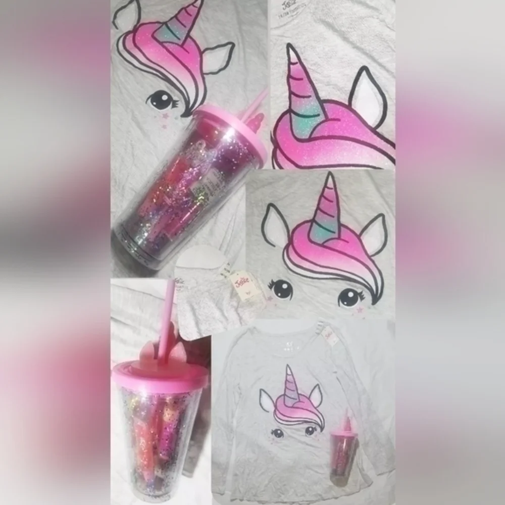Justice Unicorn Long Sleeve Top Lipgloss Initial Tumbler